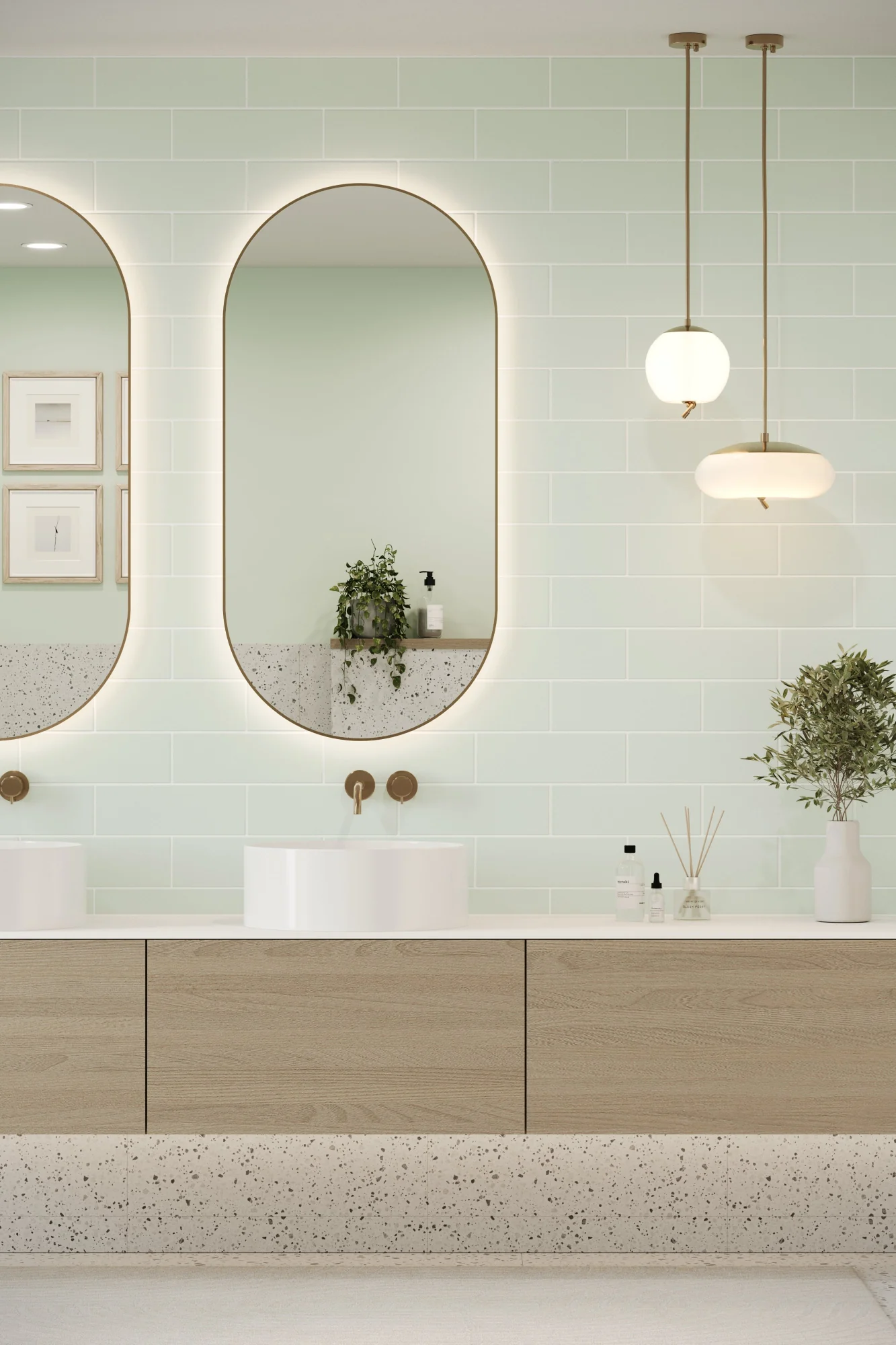 Flat Metro Large Brick Tile Glass Green (300mm x 100mm) - Image 2