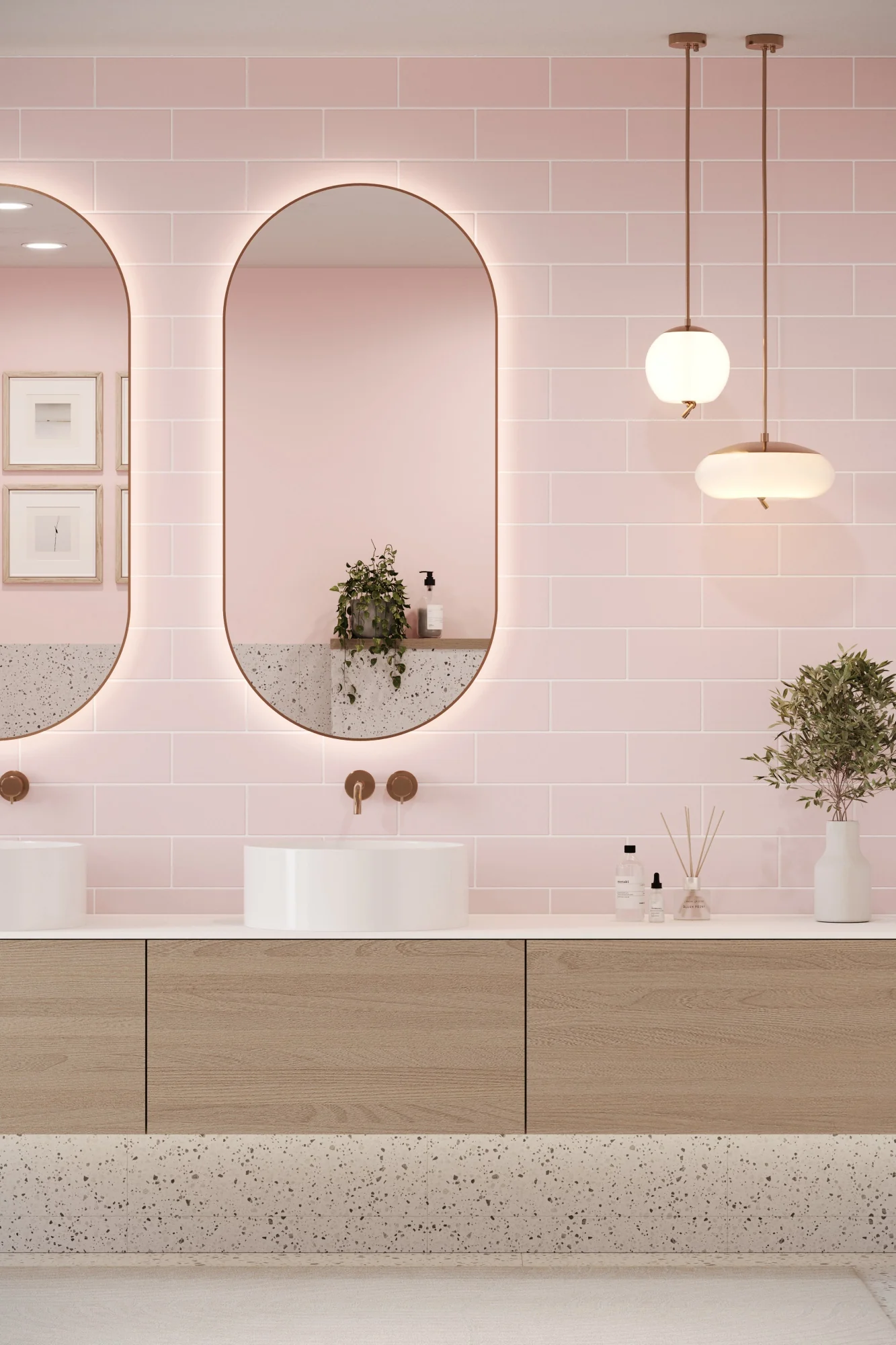 Flat Metro Large Brick Tile Pastel Pink (300mm x 100mm) - Image 2