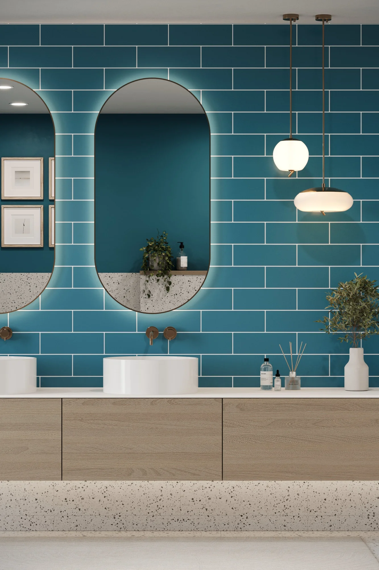 Flat Metro Large Brick Tile Teal Blue (300mm x 100mm) - Image 2