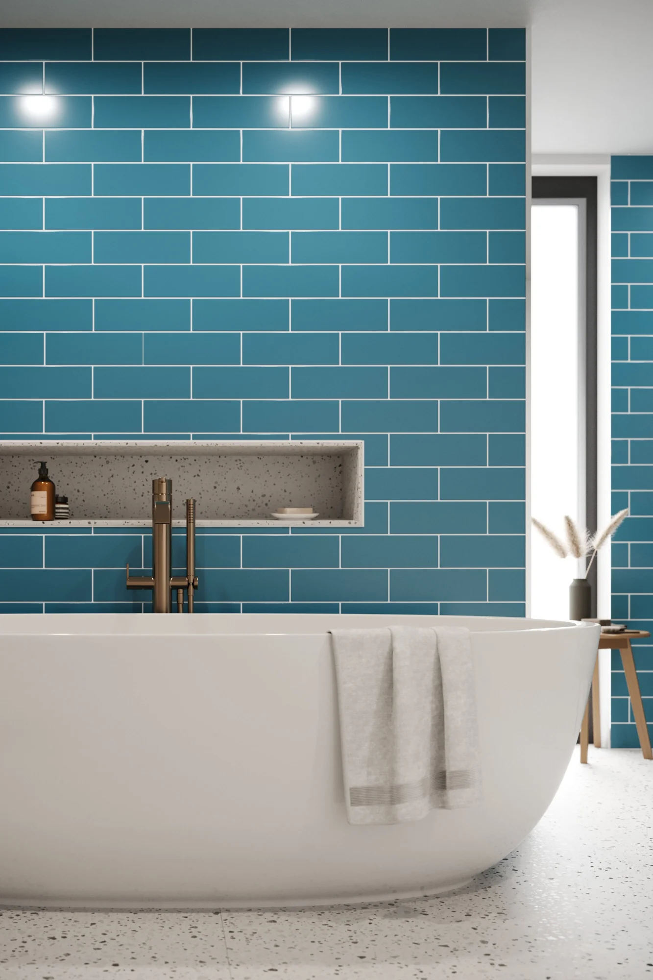 Flat Metro Large Brick Tile Teal Blue (300mm x 100mm) - Image 3