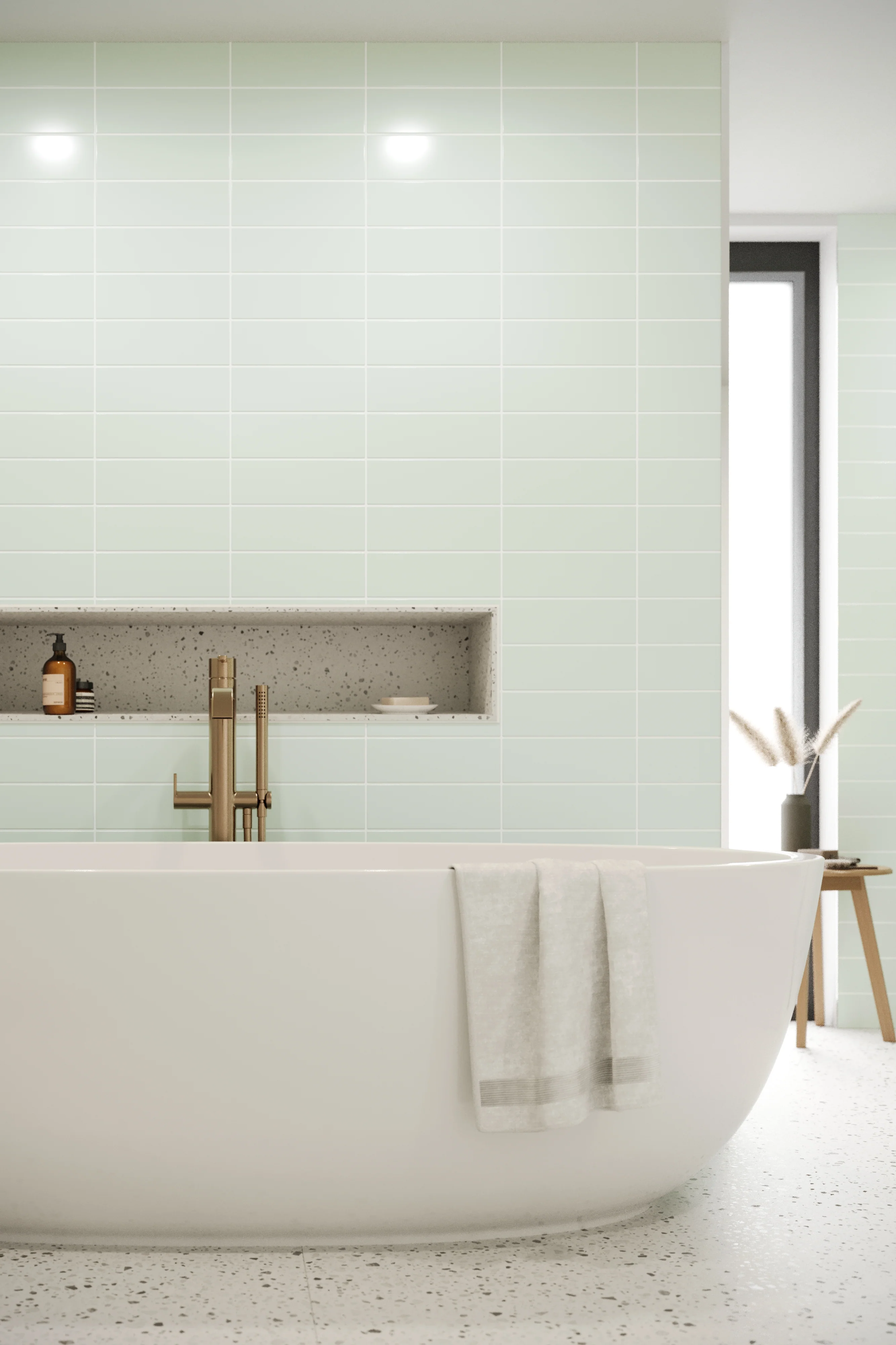 Flat Metro Large Linear Tile Glass Green (300mm x 100mm) - Image 4
