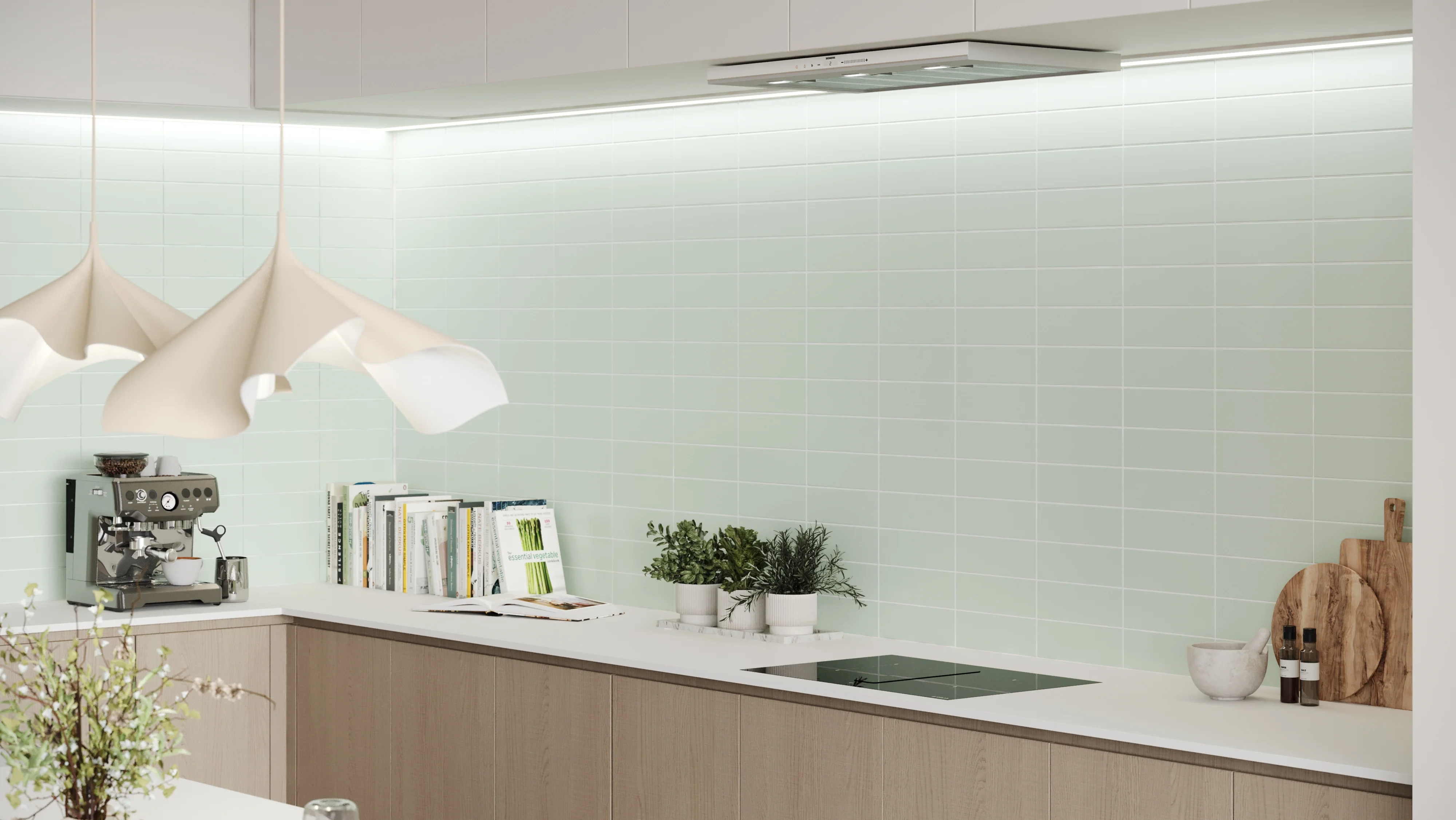 Flat Metro Large Linear Tile Glass Green (300mm x 100mm) - Image 6