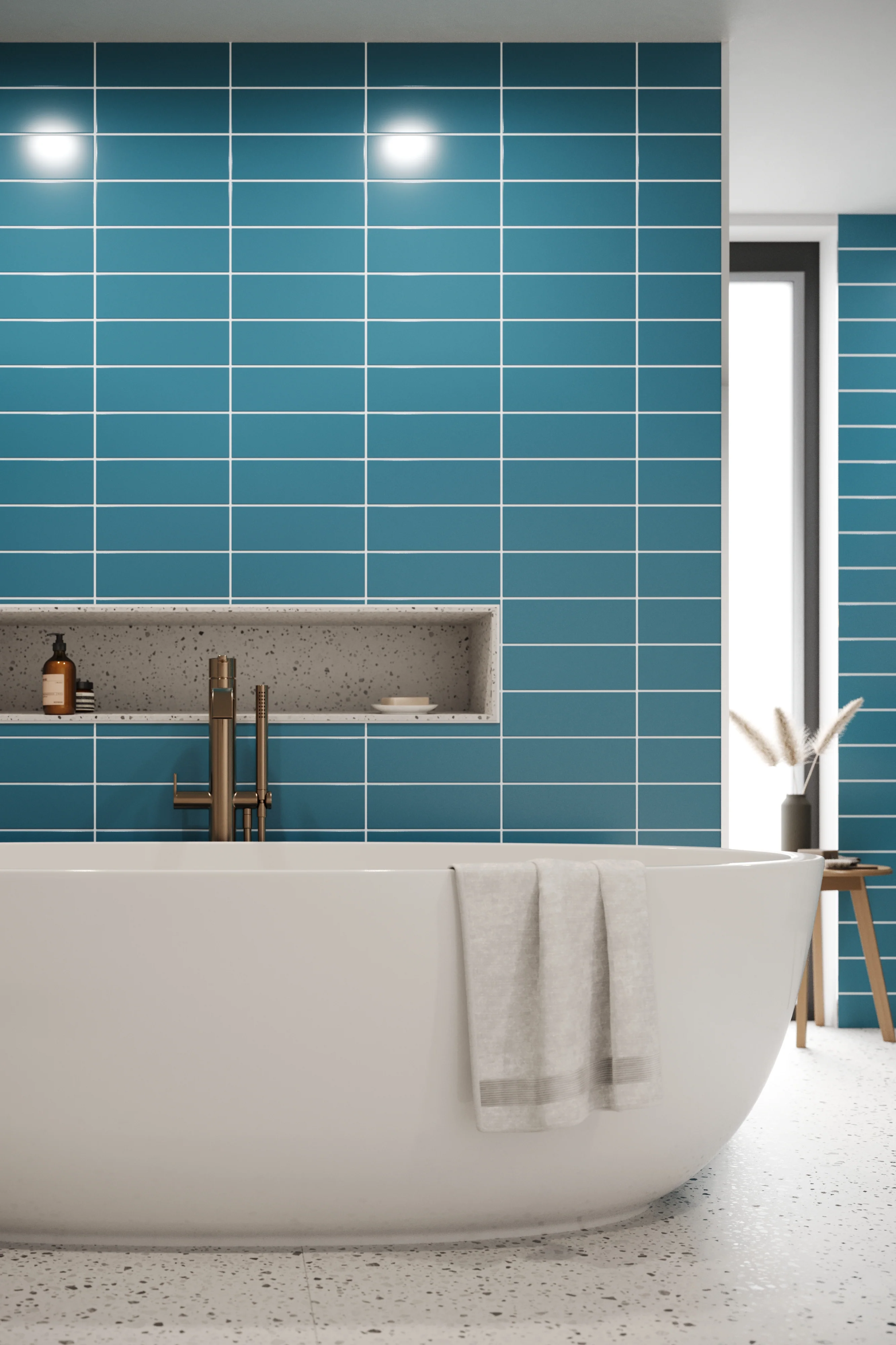 Flat Metro Large Linear Tile Teal Blue (300mm x 100mm) - Image 5
